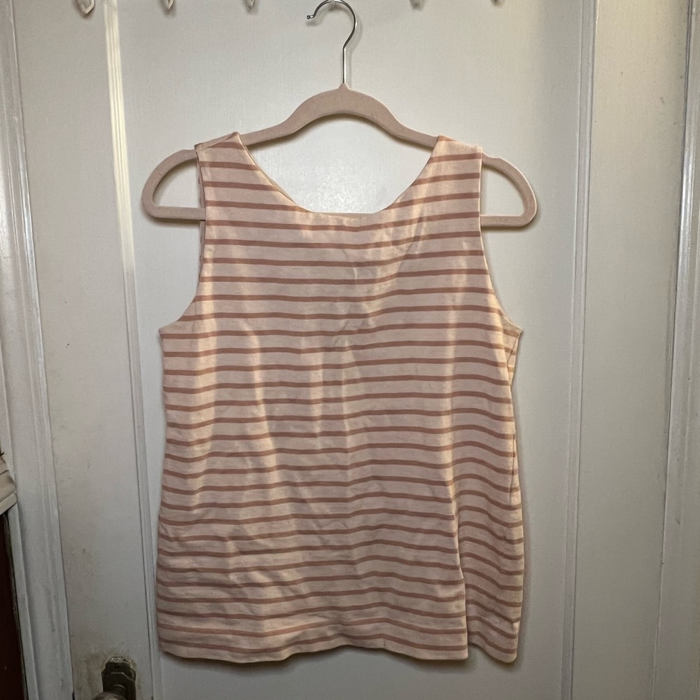 Womens Pink Striped Top with Back Zipper Size Medium. Loft